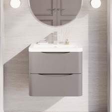 Nuie Lunar Wall Hung 2-Drawer Vanity Unit & Ceramic Basin 600mm Wide Satin Grey