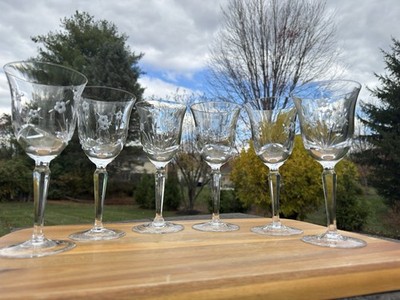 Rogaska Mariano 8  Crystal Water Goblet Floral Etched Slovenia 8 oz~ Set Of 6