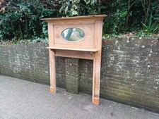 Large Stripped Pine Fire Surround With Oval Mirror Distressed Fireplace Mantel