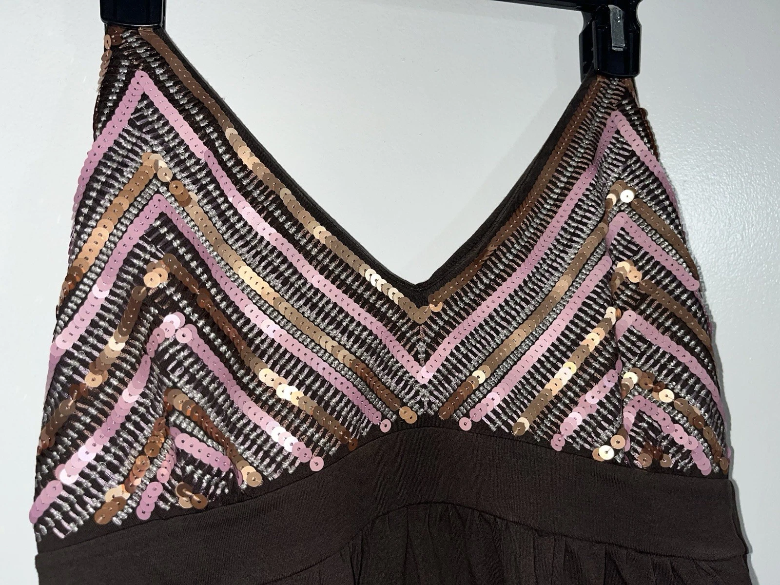 UNDERCOVER VICTORIA’S SECRET Bling Paillettes HALTER Spiaggia NUOTO COPRICOSTUME ABITO Marrone Rosa Oro