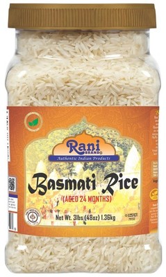 Rani Platinum White Basmati Rice Extra Long Aged, 3lbs (48oz) 1.36kg PET Jar 