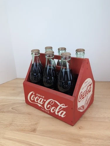 Coca Cola Bean Bag Accessory Wooden 6 Pack Carrier With Vintage Coke Bottles