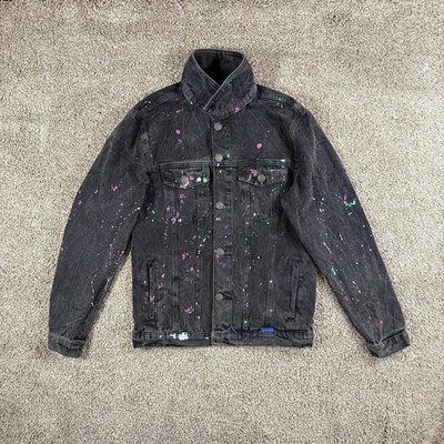 ZARA Herren Jeansjacke schwarz Farbspritzer Größe M Trucker Style Street Wear