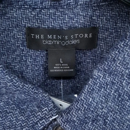 BLOOMINGDALES Jacket Mens Large Dark Blue Button Up Overshirt 100% Wool $248 image 3