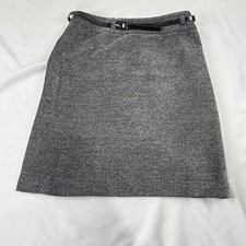 Ann Taylor Petite 4P Gray Tweed Pencil Skirt Belted Lined Back Vent Career Work