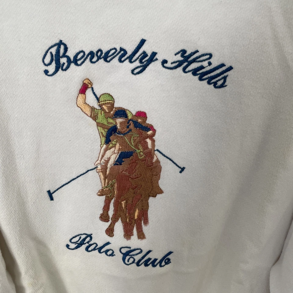 Beverly Hills Polo Club Hombre Sudadera Bordada Blanca L De Colección Años 90 Manga Larga Foto 2 de 4