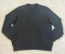 Tahari Pure Luxe 100 Cashmere Sweater XL Dark Gray V Neck Soft Lightweight