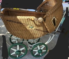 Antique Wicker Baby Carriage Vintage Lloyd Loom Doll Carriage