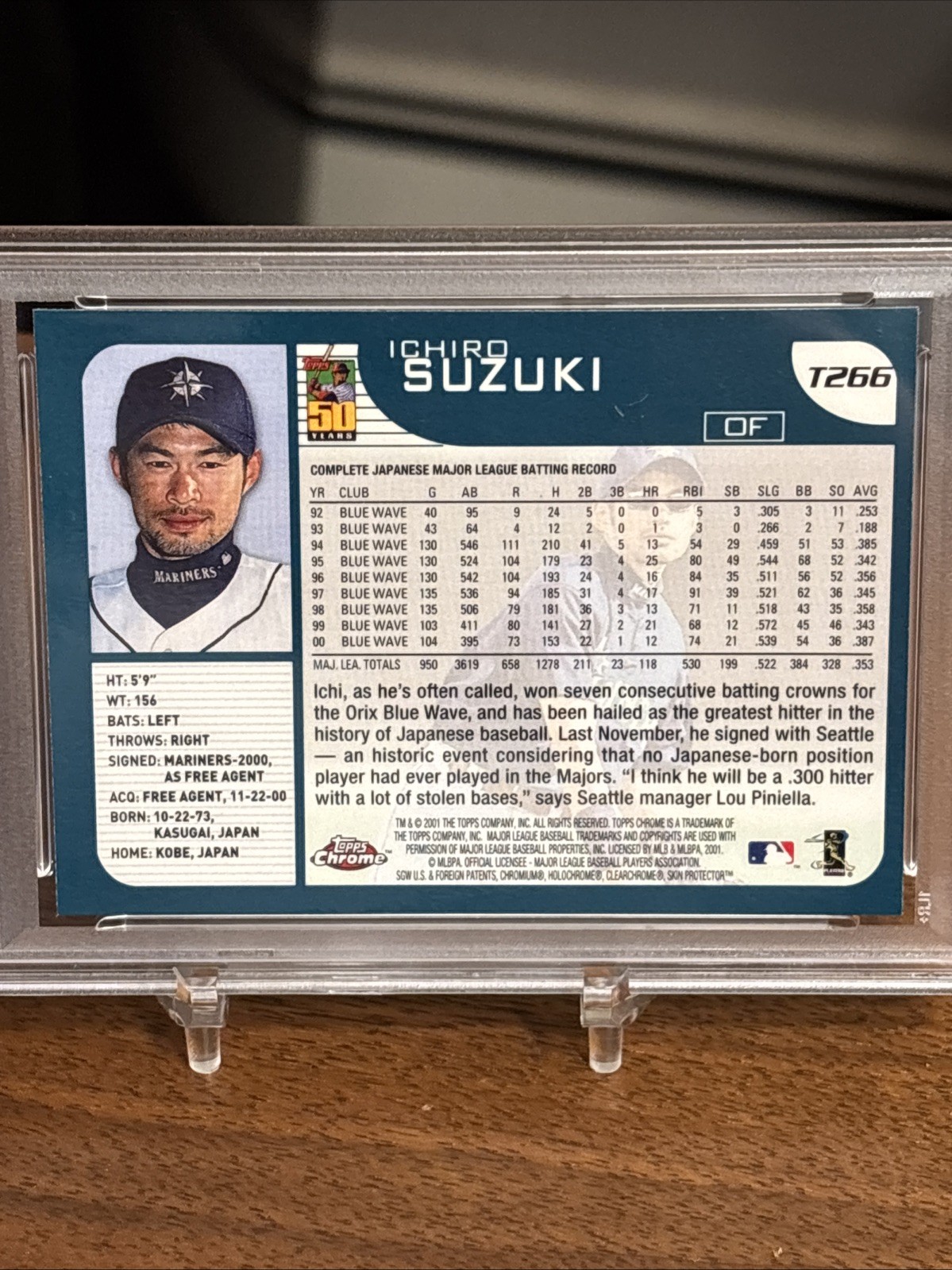 2001 Topps Traded & Rookies - Ichiro Suzuki #T266 Chrome (RC) PSA 8 Mariners! view 7