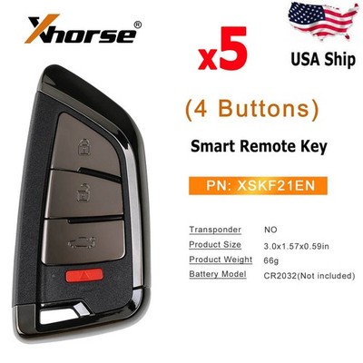5PC Xhorse XSKF21EN Universal Smart Remote Key 4 Button For VVDI Key Tool /VVDI2
