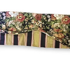 Waverly Home Classics Valance Scalloped Black Floral Stripe Petticoat 77"x 14"