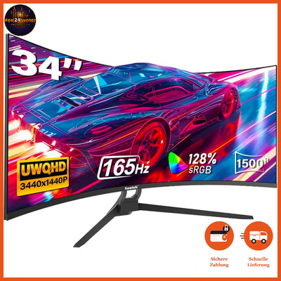 Gaming Monitor 34 Zoll 165Hz 1500R Ultrawide UWQHD 3440x1440 VA HDMI Displayport
