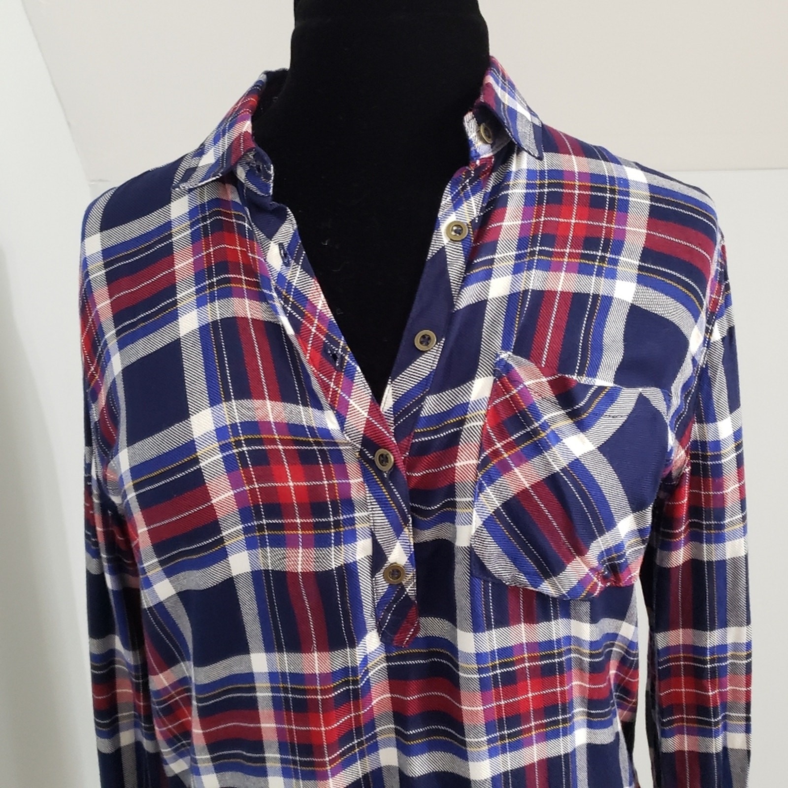 Id:23 Striped Plaid Button down Split Curved Hem … - image 6