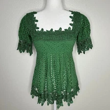 Moda International By Victoria Secret Womens Green Crochet Square Neck Top S