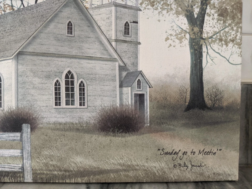 Billy Jacobs "Sunday go to Meetin" tela com estampa de igreja 12" X 20" arte popular natureza - Imagem 2 de 4