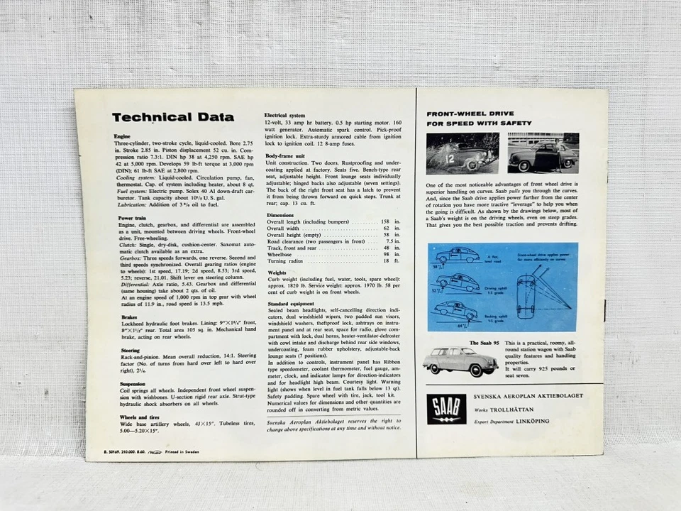 1961 SAAB 96 оригинальный продажи брошюра - 8 страниц - Изображение 4 из 4