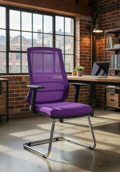 Ergonomischer BüRostuhl In Lila Mit Stabilen Armlehnen Und Metallgestell-image