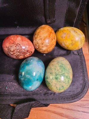 5 Vintage Marble Eggs Alabaste?r Polished Stone Easter Decor Italy