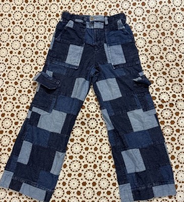 Patchwork Denim Jeans Cargo C&C Zipper Boho Hippie Retro Pockets