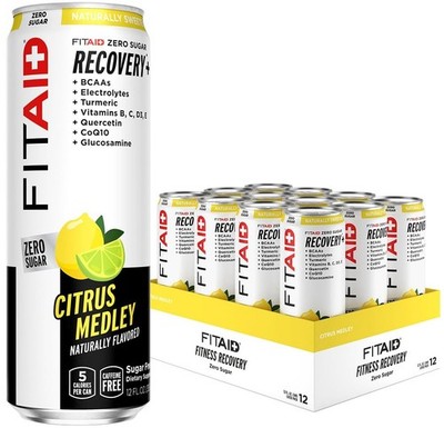 FITAID Zero Sugar Recovery Drink Pack of 12 Flavored Citrus 12 oz Cans