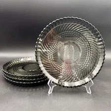 Libby DIAMOND STARBURST Smoke Gray Glass 9 7/8" Dinner Plates SET/4