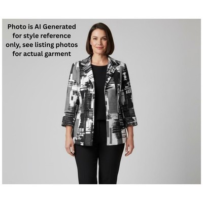 LAURA MAX ''Falcon'' 3/4 Sleeve Abstract Geo Hook & Eye Closure Blazer Blk/Wht XL