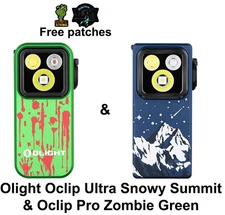Olight Oclip Ultra Snowy Summit & Oclip Pro Zombie Green Bundle, FREE Patches