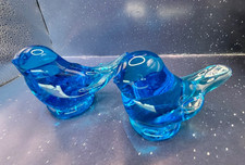 Two Bluebirds Of Happiness Art Glass Figurine  Candle Holder Signed Leo Ward