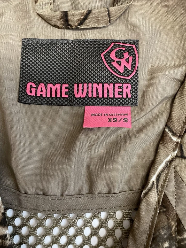 Chaleco de caza Game Winner CS para mujer camuflaje rosa XS/S bolsillos cintura ajustable Foto 3 de 4