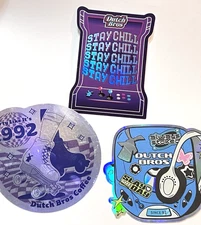 Lot of 3 Misc Dutch Bros Coffee Stickers Holographic Walkman Roller Skate #A2