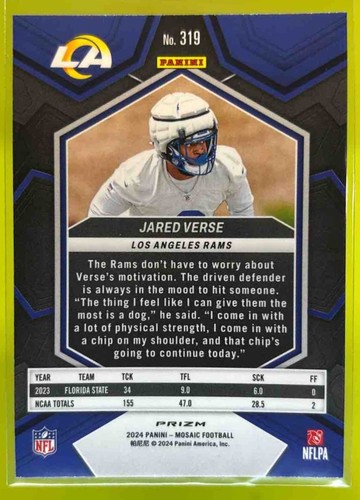 2024 Panini Mosaic Jared Verse Red Sparkle Prizm Los Angeles Rams #319 RC - Picture 2 of 10