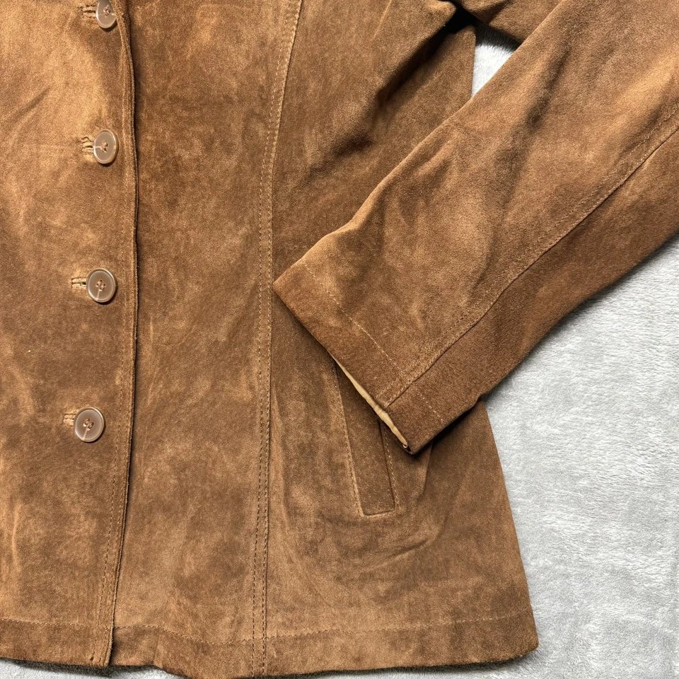 Chaqueta Blazer Mujer Danier Gamuza Cuero XS Marrón Vaquera Y2K Bolsillos De Colección Foto 2 de 4