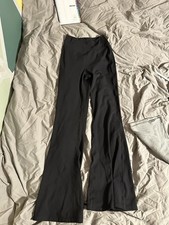 Women  s Black fold over Flared Leggings Size small with stretch