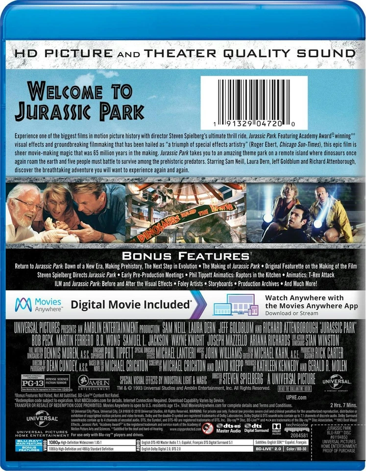 Jurassic Park Blu-ray Richard Attenborough NEW - Imagem 4 de 4