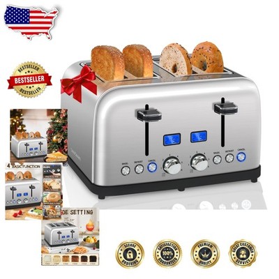 Digital 4 Slice Toaster, Stainless Steel, LCD Display, 7 Shade Settings, Bagel