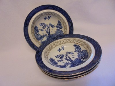 VINTAGE 4ER SET WILTON WARE YE OLD CHINESISCHE WILLOW MÜSLISCHALEN DESSERTSCHALEN