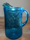 Vintage Anchor Hocking Pagoda Neon Electric Blue Pitcher Mid Century Modern