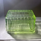 Vintage Block Optic Green Depression Butter Dish Chipped