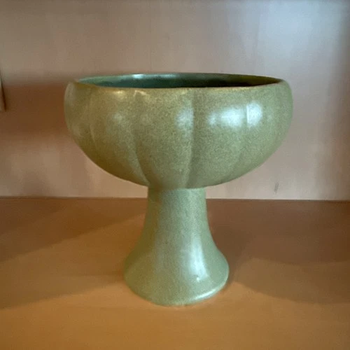 Vintage 1960s McCoy Floraline #464 Matte Pedestal Planter Vase USA Green MCM