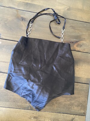 rue21 Chain Halter Handkerchief Top Womens Size M Black Y2K Satin Going Out