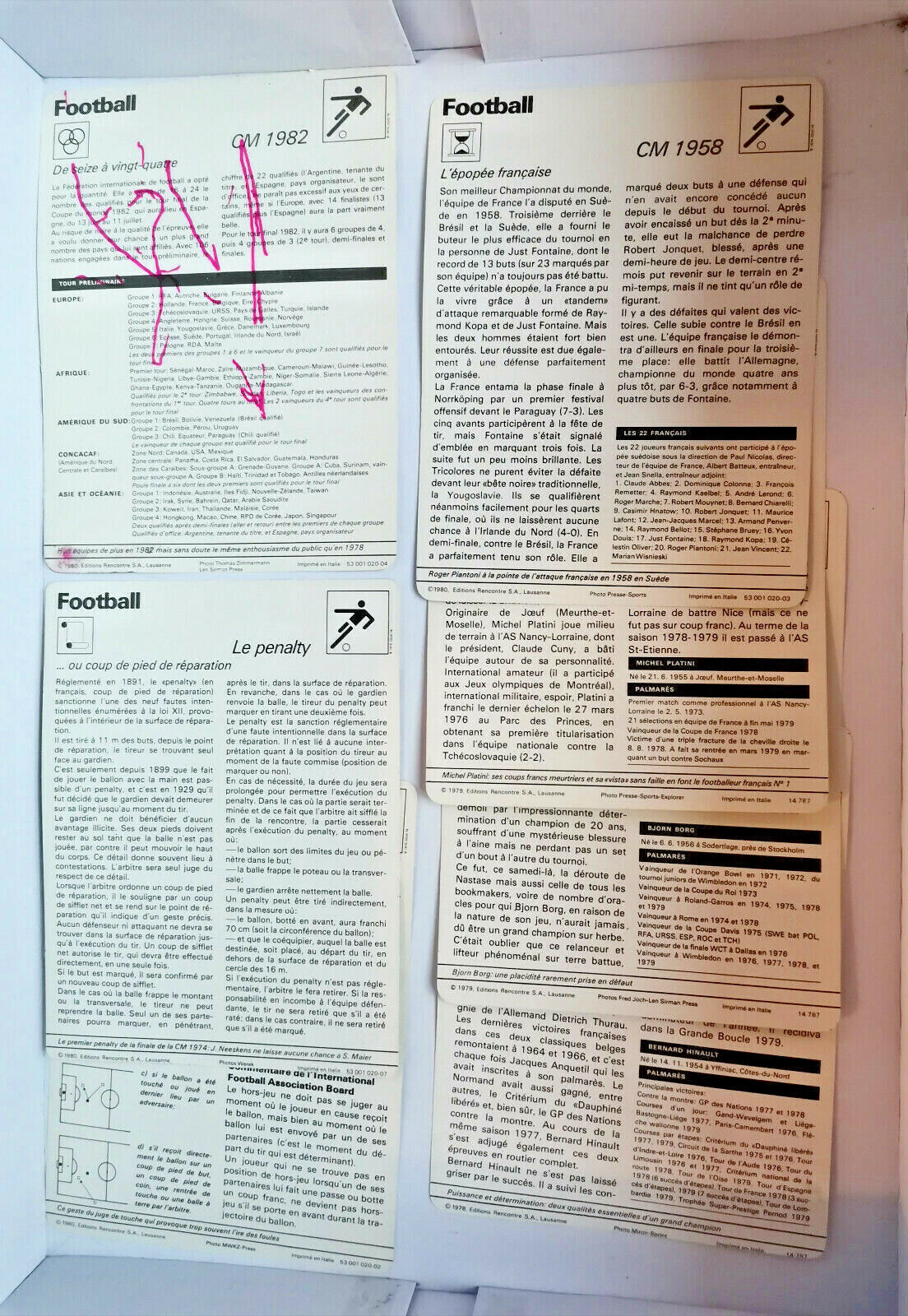 rijk verontschuldiging indruk 70s Editions Rencontre S.A Lausanne 7 Sport cards Bjorn Borg / Platini /  Hinault | eBay