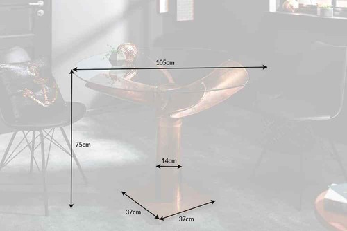 Design Esstisch ELICA 105cm kupfer Aluminium Schiffsschraube Maritim Glasplatte - Bild 8 von 8