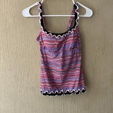 Profile by Gottex Women  s Tankini Swim Top Sz 8 Ruffle Pink Black Tank Swimsuit