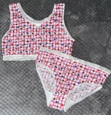 Vintage Girls Kids 2Pc Crop Top  Underwear Set Sz Medium 8-10 Pink Gingham