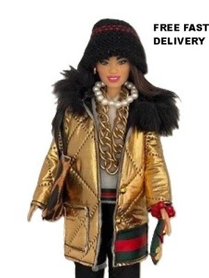 Barbie Puppe mit handgefertigtem Design Luxus Gold Kleidung Mode Zubehör