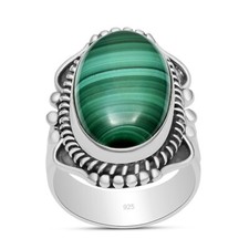 Malachite Gemstone 925 Sterling Silver Trio Shank Beaded Ring For Women SC-60