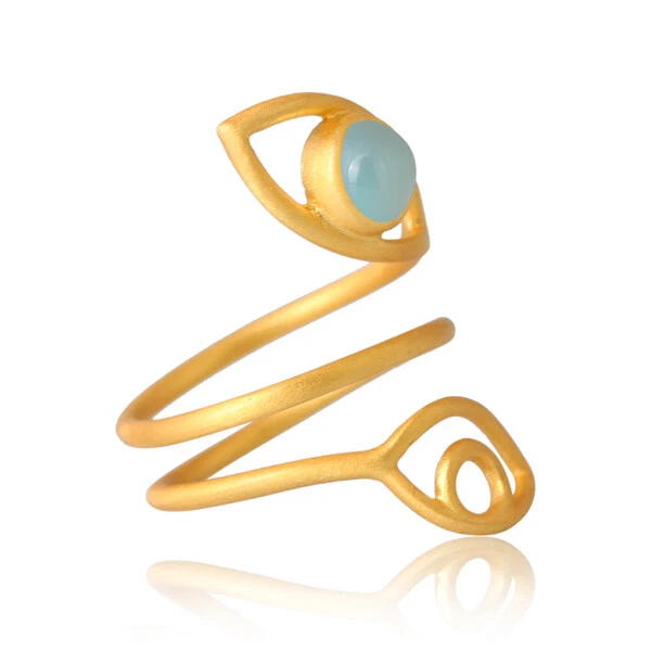 Anillo Doble Mal de Ojo Aqua Calcedonia Espiral Banda Anillo Ajustable Regalo Para Amigo Foto 3 de 4