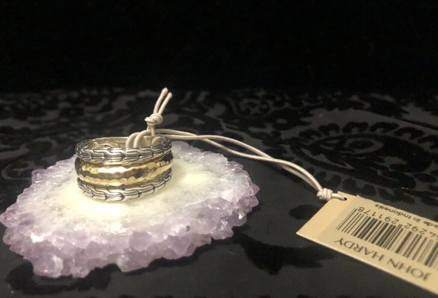 💕 JOHN HARDY CLASSIC CHAIN STERLING SILVER & 18K Y/GOLD WIDE RING SIZE 7- NWT