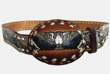 Western Eagle Biker Embossed Leather Belt Leather Buckle Men's 36-38 Named Don