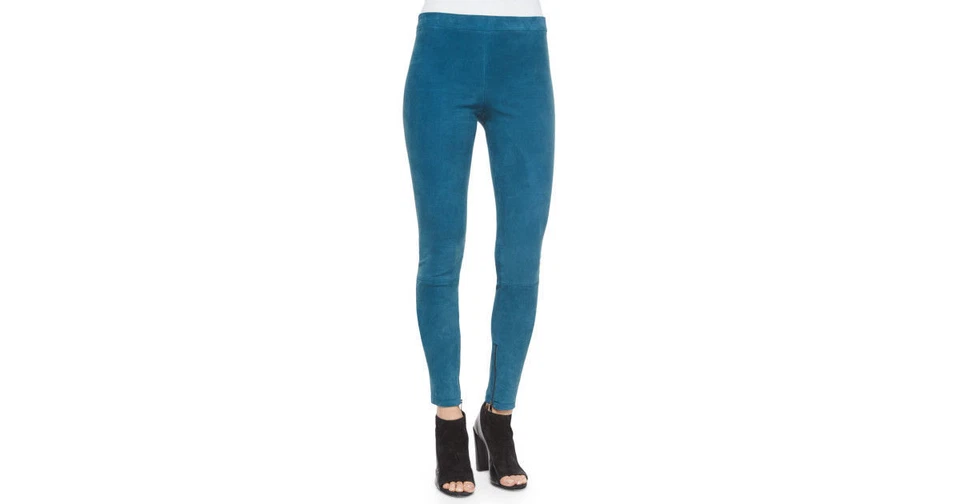 VINCE Pantalones Ajustados al Tobillo Cremallera Elastizados Gamuza Cuero Verde azulado Leggings $945, Talla XXS Foto 4 de 4